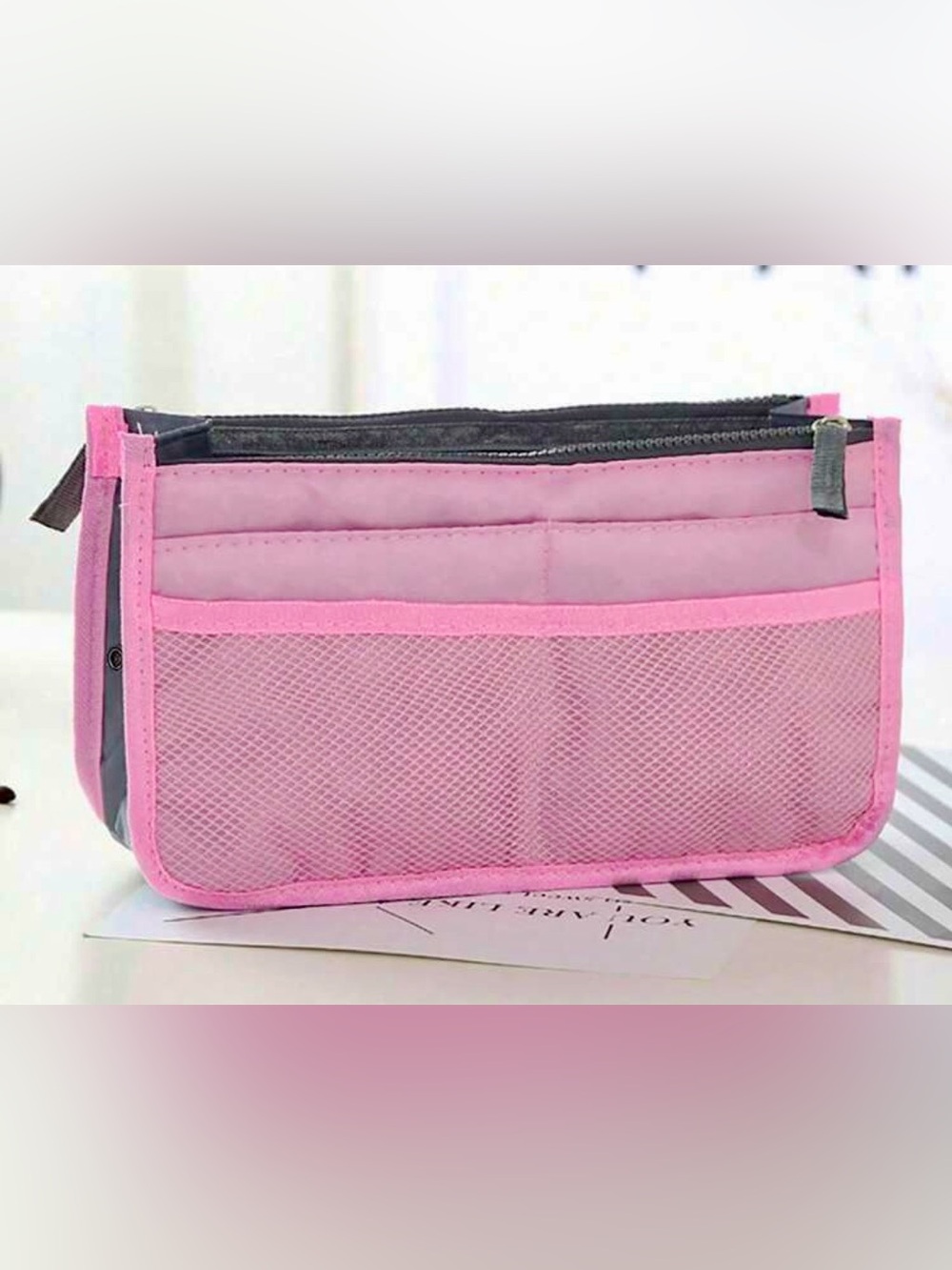 Pink Handbag Organizer Insert Tote Bag Shaper Purse Liner Multi-Pocket NWT